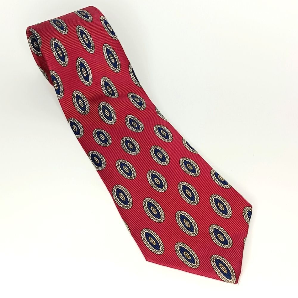 BROOKS BROTHERS Men’s Dark Red Blue Silk Medallion Tie Vintage Bold USA